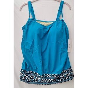 Swimsuits For All Tankini Top Womens 14 Blue Adjustable Strap Tribal Swimwear